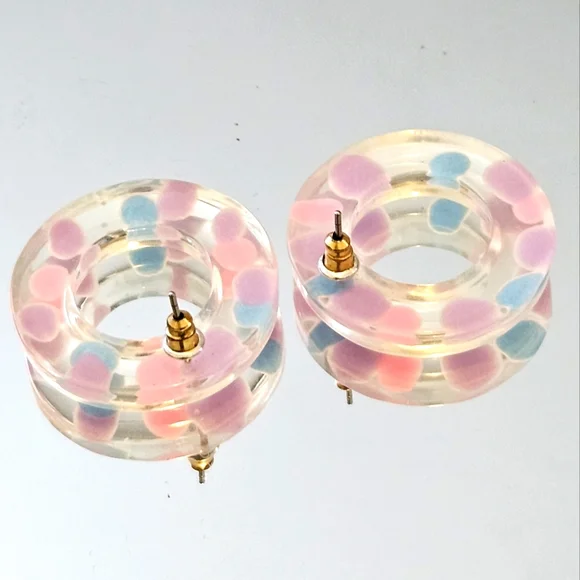 Confetti Lucite Earrings In Pastels Purple, Blue, And Pink - Picture 2 of 5